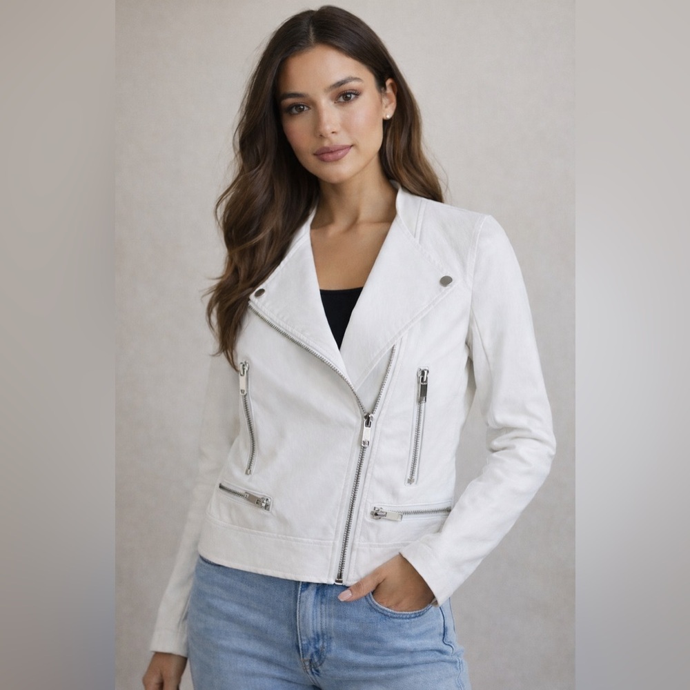 DKNY vegan leather white Moto jacket size XS